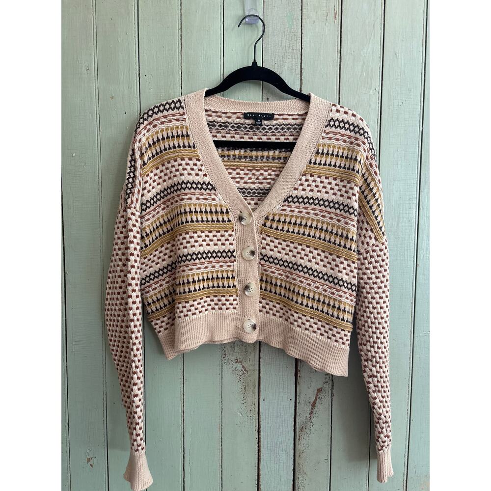 Blue Blush Cropped Button-Up Cardigan